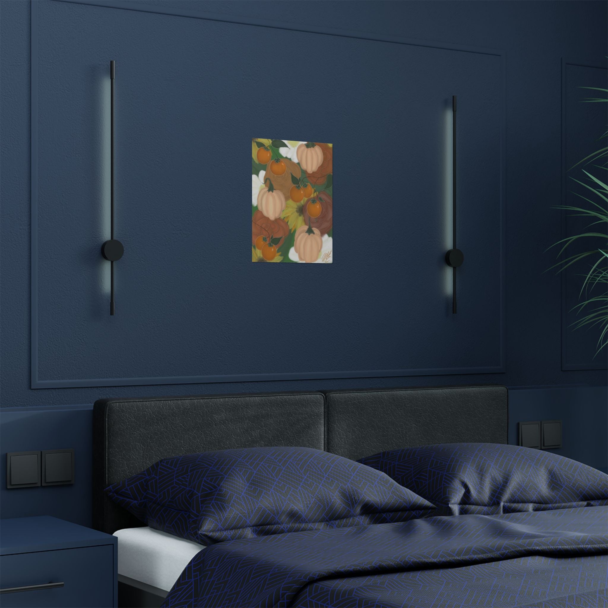 Autumn Harvest Satin Poster — Pumpkin & Sunflower Wall Art - Created By Original Artist