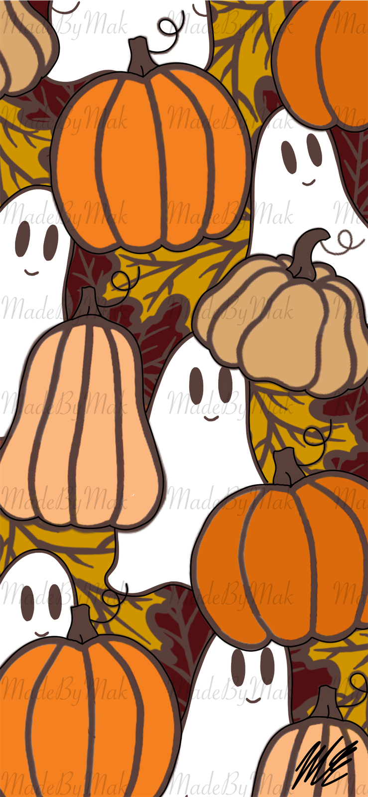 Halloween Pumpkin & Ghost Satin Poster — Autumn Festival Wall Art - Created By Original Artist